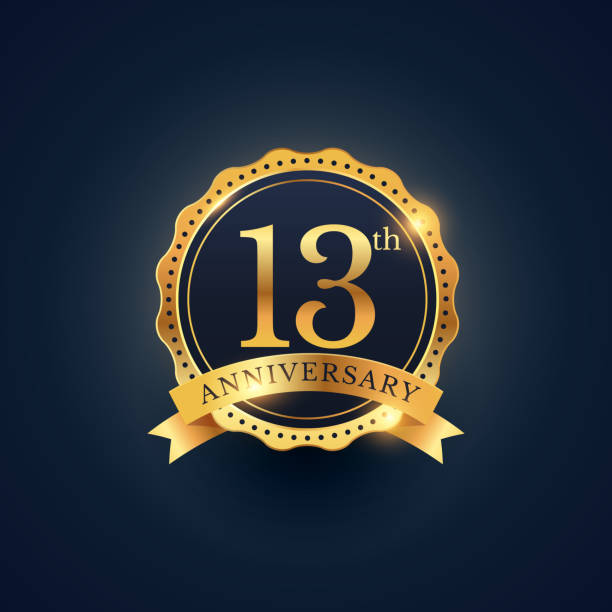 13th anniversary celebration badge label in golden color